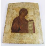 18TH CENTURY RUSSIAN ICON, Mary Mother of God holding a scroll, painted on wooden panel,