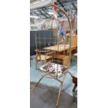 HANGING NIGHT CLUB SEAT, gilt cage design, with cowhide style cushions, 125cm L (minus chain).