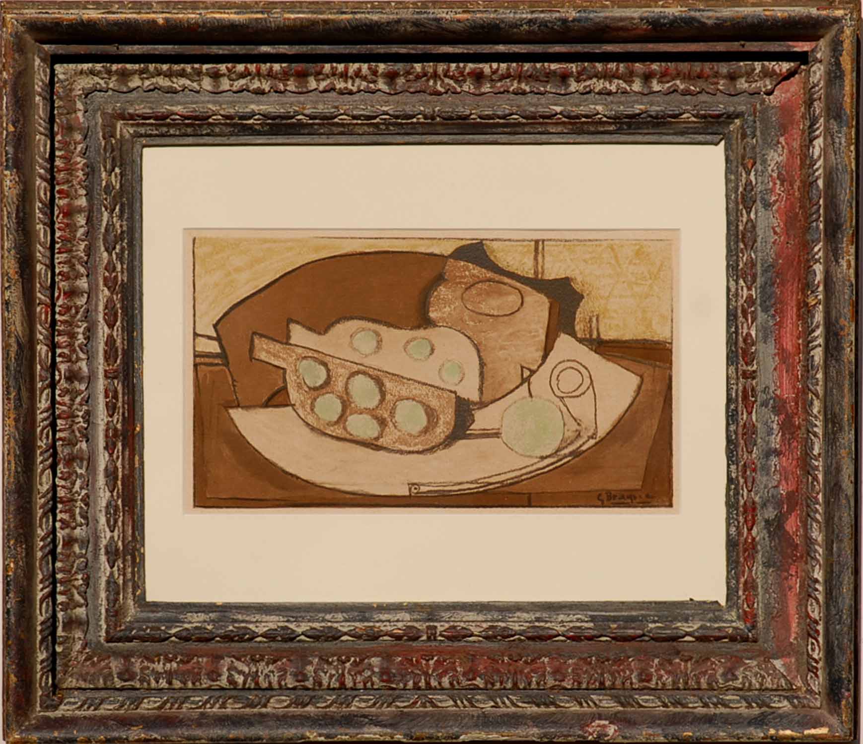 GEORGES BRAQUE lithograph framed in vintage frame, Grenades et pipe L'Espace portfolio, editon: 300,