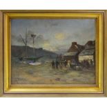 GEORGE BOYLE (1842-1903), 'Beach scene with figures and boats', oil on canvas, signed, framed.