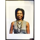 JEFF RIEDEL 'Michelle Obama', photoprint, Getty Images, 92cm x 67cm overall, framed and glazed.
