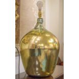 CARBOY LAMP, vintage internally gilded carboy converted to lamp with white shade,