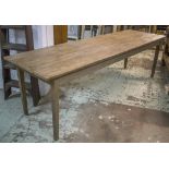 FARMHOUSE TABLE, vintage French pine with square tapering supports, 73cm H x 243cm x 70cm D.