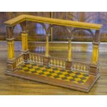 ARCHITECTURAL MODEL, corner gallery with columns, balustrade and chequer floor,