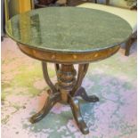 CENTRE TABLE, Colonial style teak and inlaid with circular granite top, 72cm H x 82cm D.