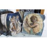 THREE FAUX CLASSICAL PLAQUES, painted 'fresco' figural studies, composite,