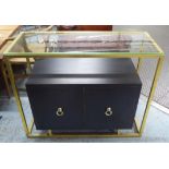 CABINETS, a pair, French 1950s inspired style, gilt frame with glass tops, 81cm H.