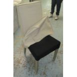 DINING CHAIRS, a set of eight, with loose natural covers, each 48cm W.