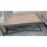 LOW TABLE, the tray top on metal base, 131cm L x 72cm D x 46cm H.