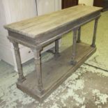 CONSOLE TABLE, wooden on Classical style turned column supports, 150cm W x 78.5cm H x 42cm D.