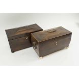 TEA CADDIES, two 19th century rosewood, each with a fitted interior, 30cm W.