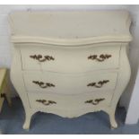 COMMODE, cream painted with gilt mounts and three drawers, 78cm W x 38cm D x 79cm H.