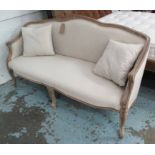 CANAPE, limed wood frame with cream upholstery, 188cm W x 96cm H.