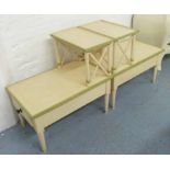BEDSIDE TABLES, a pair, cream and green painted, 67cm W x 41cm D x 65cm H.