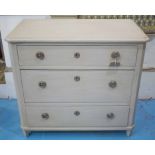 COMMODE, 19th century Scandinavian Gustavian style grey painted with three long drawers,