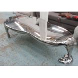 LOW TABLE, with a shaped top in a chromed metal finish, 185cm L x 45cm H.