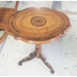 OCCASIONAL TABLE, 19th century Continental marquetry with a decorative inlaid top on carved,