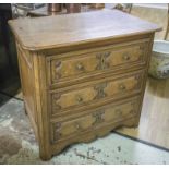 COMMODE, Louis XVI, late 18th century, French oak with three drawers, 87cm H x 95cm x 59cm.