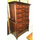 CHEST ON CHEST, George III mahogany with three short drawers above three long,