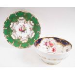 A WORCESTER BOWL, 16cm diam x 8cm H; and a green and gilt bordered Worcester plate,