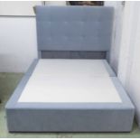 DOUBLE BED, 5ft, in a grey velvet fabric with matching headboard.