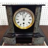 LATE VICTORIAN MANTEL TIMEPIECE, black slate and grey marble, dial inscribed 'Hry Marc, Paris', 23.