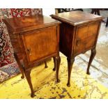 BEDSIDE CABINETS, a pair, Queen Anne style walnut, 41cm W x 35cm D x 79cm H.