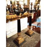 PAIR OF EMPIRE STYLE TABLE CANDELABRUM, foliate cast gilt metal embellishments, each 69.5cm H max.