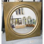 PORTHOLE MIRROR, circular bevelled plate in a gilded wood square frame, 107cm x 107cm.