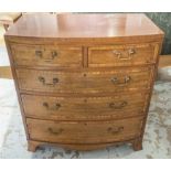 BOWFRONT CHEST, George III style of compact proportions, mahogany with inlaid crossbanded detail,