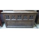 ALTAR TABLE, early 20th century Gothic Revival oak with carved detail, 92cm H x 168cm W x 63cm D.
