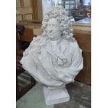 BUST OF A GENTLEMAN, in a faux Portland stone finish, 110cm H.