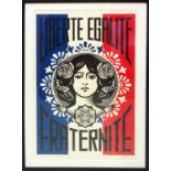 SHEPARD FAIREY 'Liberté Egalité Fraternité', signed print on cream spelled tone paper,