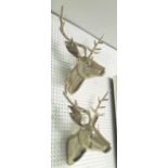 WALL ORNAMENTS, a pair, of deer heads in a chromed metal finish, 52cm H.