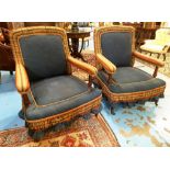 ARMCHAIRS, a pair, 19th century, French, walnut,