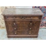 COMMODE, French 19th century, the grey marble top over four graduated drawers with canted corners,