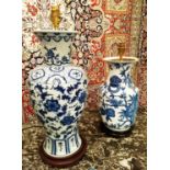 TABLE LAMPS, Chinese blue and white ceramic vase shaped, together with a smaller example.