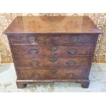 CHEST, English 18th century, Queen Anne, figured walnut, with two short and three long drawers,