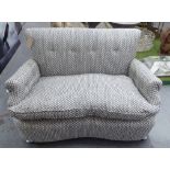 BOUDOIR SOFA, mid 20th century with Fermois fabric upholstery, 130cm W x 84cm D x 78cm H max.