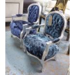 CHILDS PLAYROOM CHAIRS, a pair, in a French style, silvered finish, 74cm H.