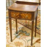 BEDSIDE/LAMP TABLES, a pair, George III design, flame mahogany and satinwood crossbanded,