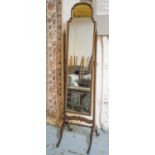 CHEVAL MIRROR, Queen Anne style mahogany with arched swing plate, 162cm H x 42cm W x 46cm D.