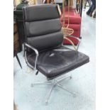 ICF DESK CHAIR, black leather on chrome frame.