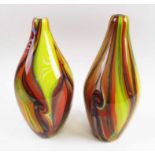 COLOURFUL GLASS VASES, a pair, 20th century, each 33cm H.