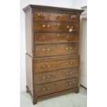 CHEST ON CHEST, George III mahogany with three short drawers above three long,