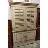 ARMOIRE, French Provincial style traditionally, grey painted and louvered, with doors,