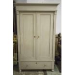 ARMOIRE, 19th century French traditionally grey painted with two panelled doors and drawer,
