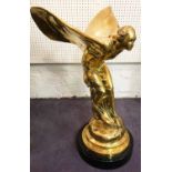 'SPIRIT OF ECSTASY', polished brass on marble base, 77cm H.