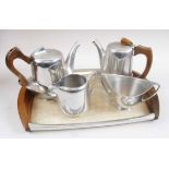 FOUR PIECE PICQUOT WARE TEA SERVICE, circa 1950's, plus matching tray.