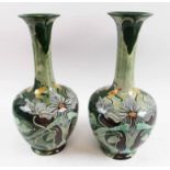 CONTINENTAL CERAMIC VASES, a pair, with naturalistic Art Nouveau inspired decoration, each 41cm H.